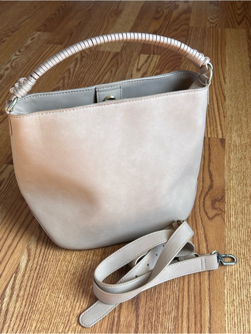 Beige Women's Hobo Shoulder Bag with Wrapped Handle Magnetic Closure Soft